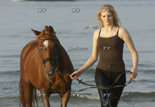Mädchen Pferd Wasser führen  0112